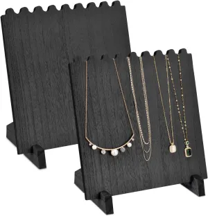 Ikee Design Set of 2 Wood Necklace Jewelry Display Stand for 8 Necklaces, Necklace Display Holder Organizer, Black Color