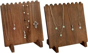 Ikee Design Set of 2 Wood Necklace Jewelry Display Stand for 8 Necklaces, Necklace Display Holder Organizer, Brown Color
