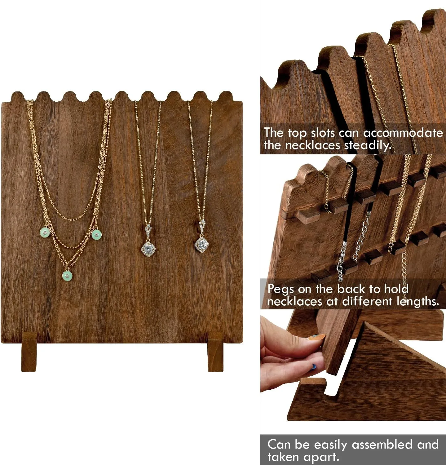 Ikee Design Set of 2 Wood Necklace Jewelry Display Stand for 8 Necklaces, Necklace Display Holder Organizer, Brown Color