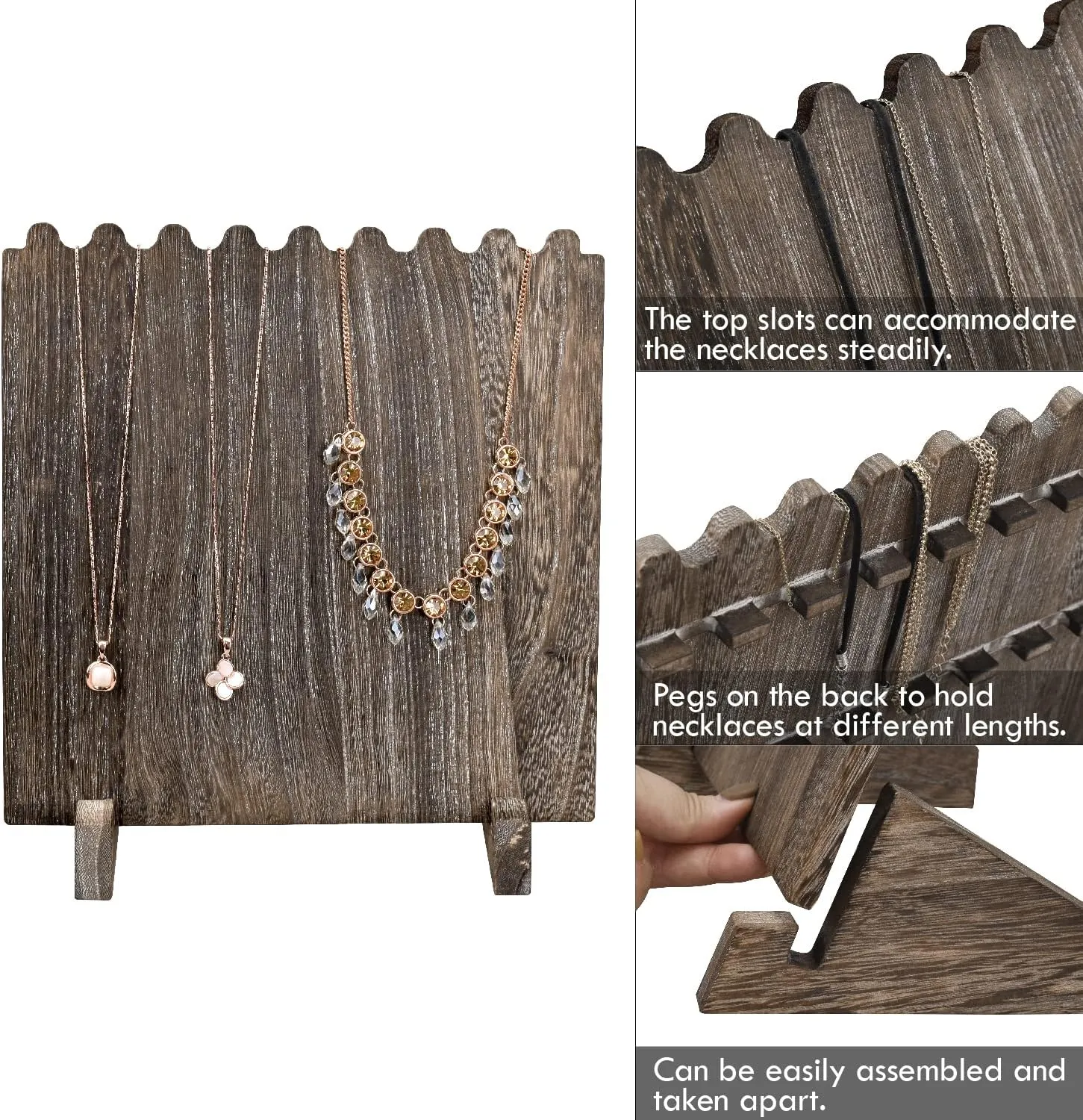 Ikee Design Set of 2 Wood Necklace Jewelry Display Stand for 8 Necklaces, Necklace Display Holder Organizer, Coffee Color