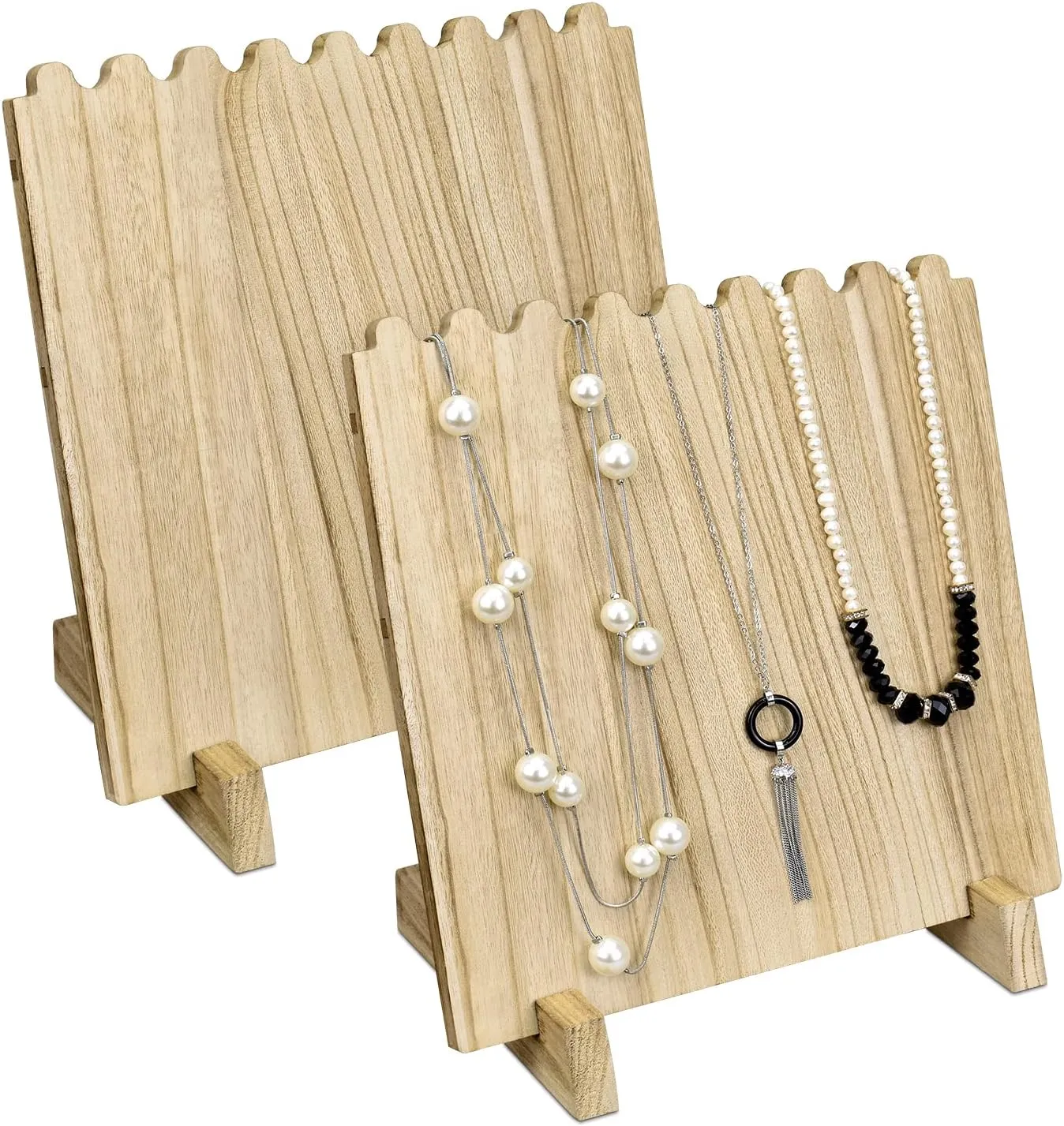Ikee Design Set of 2 Wood Necklace Jewelry Display Stand for 8 Necklaces, Necklace Display Holder Organizer, Oak Color