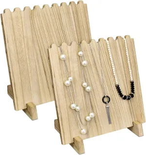 Ikee Design Set of 2 Wood Necklace Jewelry Display Stand for 8 Necklaces, Necklace Display Holder Organizer, Oak Color