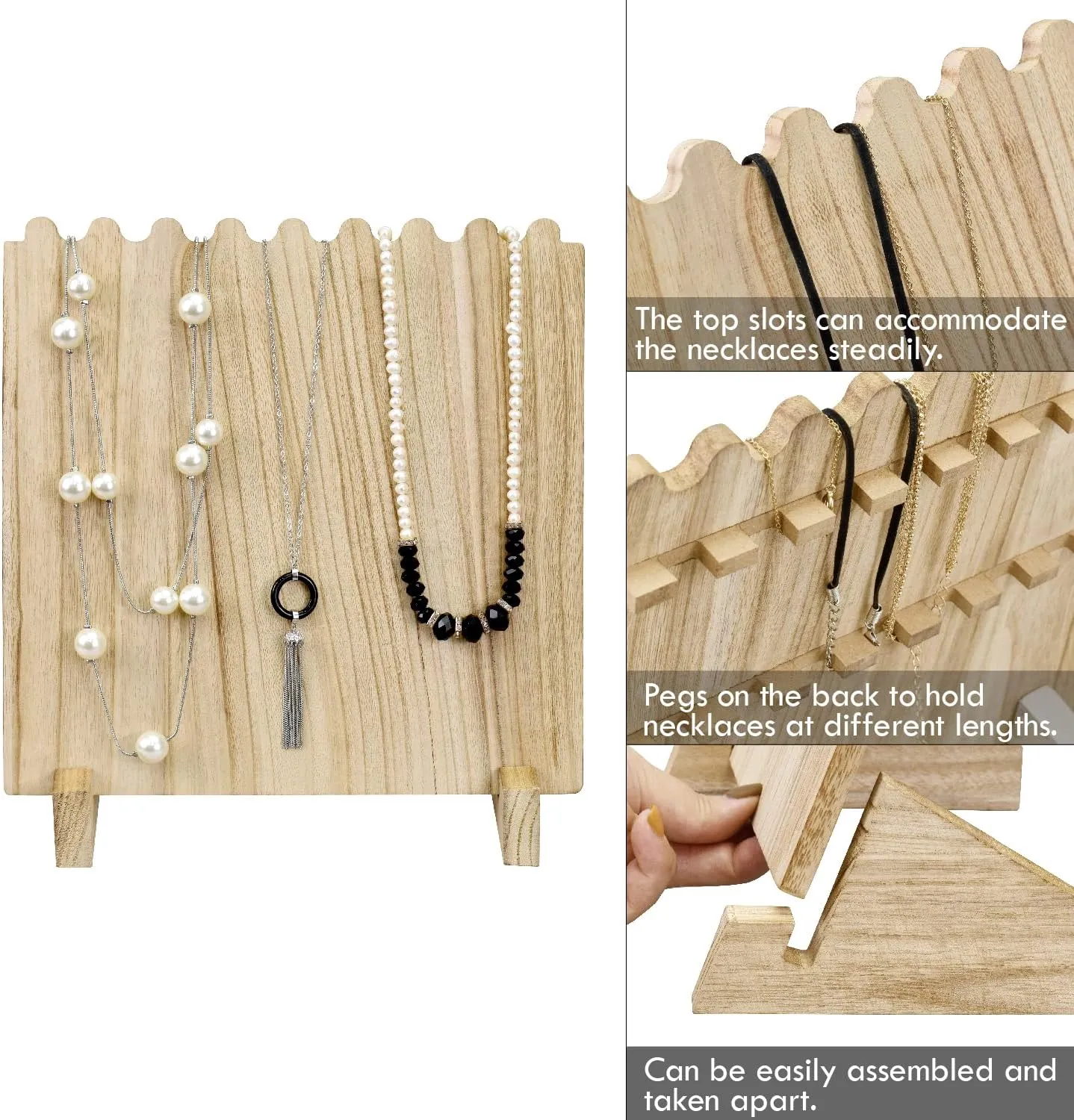 Ikee Design Set of 2 Wood Necklace Jewelry Display Stand for 8 Necklaces, Necklace Display Holder Organizer, Oak Color