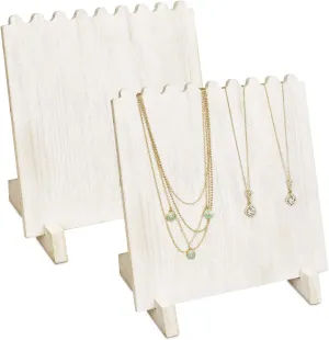 Ikee Design Set of 2 Wood Necklace Jewelry Display Stand for 8 Necklaces, Necklace Display Holder Organizer, Wash White Color