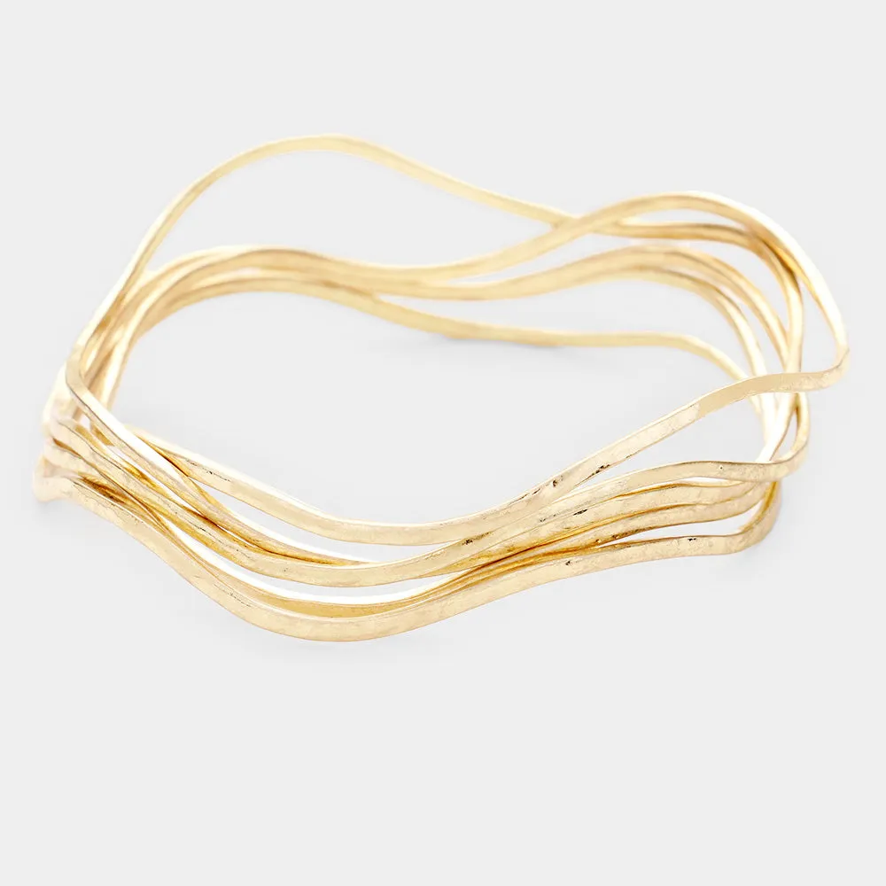 iLLASPARKZ 5PCS - Thin Metal Wave Bangle Layered Bracelet