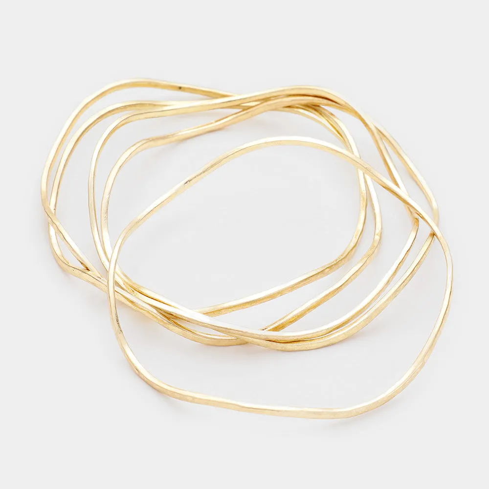 iLLASPARKZ 5PCS - Thin Metal Wave Bangle Layered Bracelet
