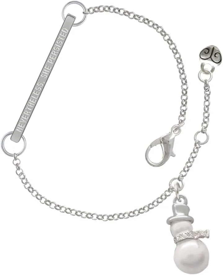 Imitation Pearl Snowman Nevertheless She Persisted Delicate Bar Bracelet