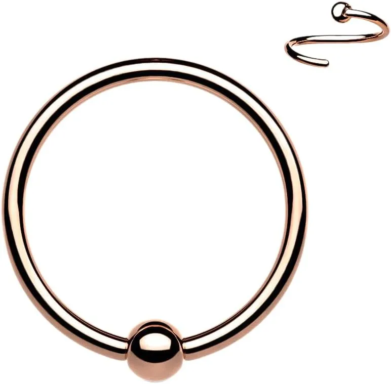 Implant Grade Titanium Fixed Ball Hoop Rings For Cartilage Septum Nose Eyebrow 18g (1 mm) 5/16" (8mm) Rose Gold Body Unique Jewelry Delicate Design Piercing Steel Surgical For Women