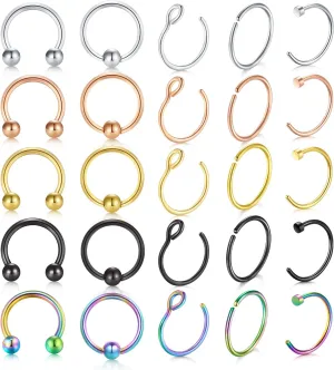 Incaton 16 Pcs Nose Rings Hoop 20 Gauge Fake Septum 8mm Nose Hoop Ring Piercings Jewelry for Women Men