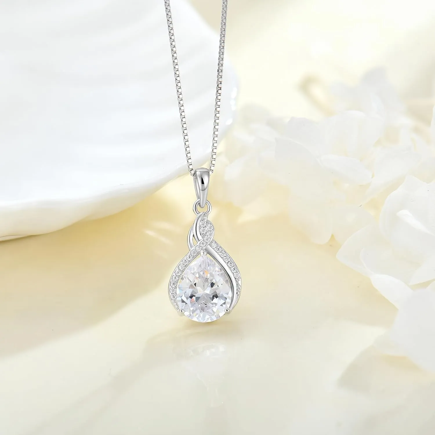 Infinity Teardrop Necklace 925 Sterling Silver Pear Shaped Pendant Birthstone Jewelry Gifts for Women