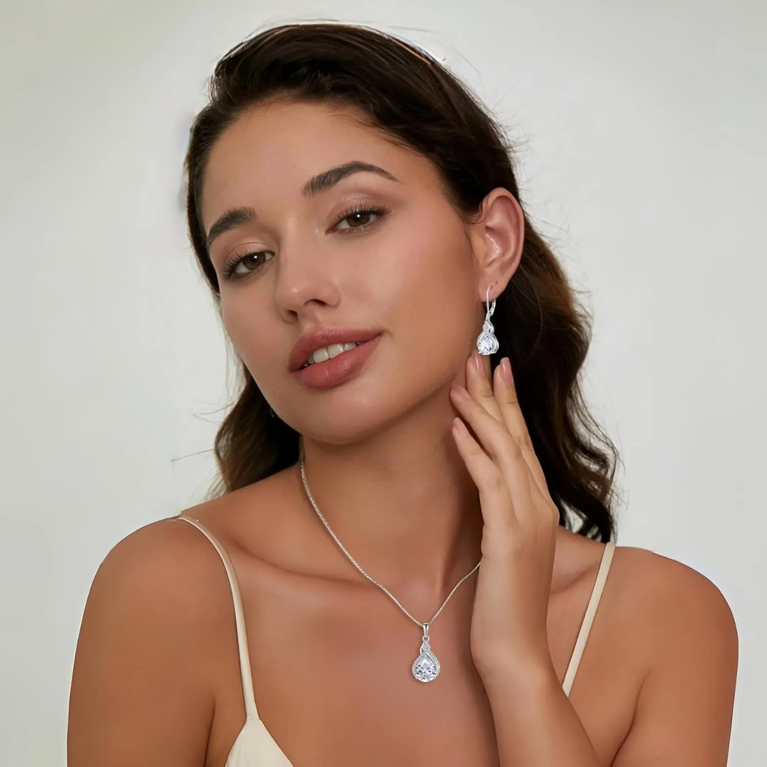 Infinity Teardrop Necklace 925 Sterling Silver Pear Shaped Pendant Birthstone Jewelry Gifts for Women