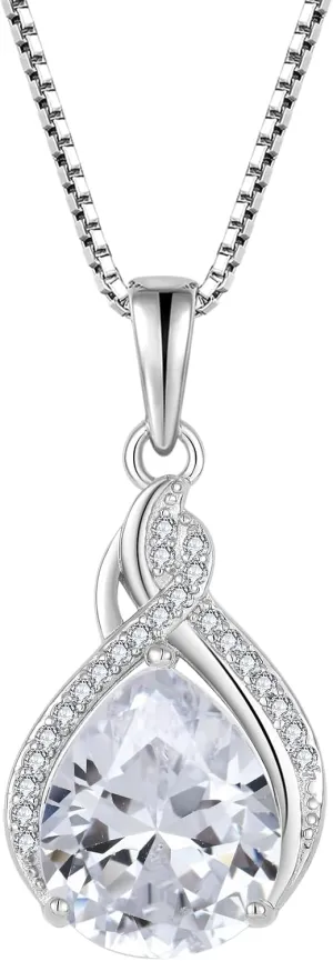 Infinity Teardrop Necklace 925 Sterling Silver Pear Shaped Pendant Birthstone Jewelry Gifts for Women