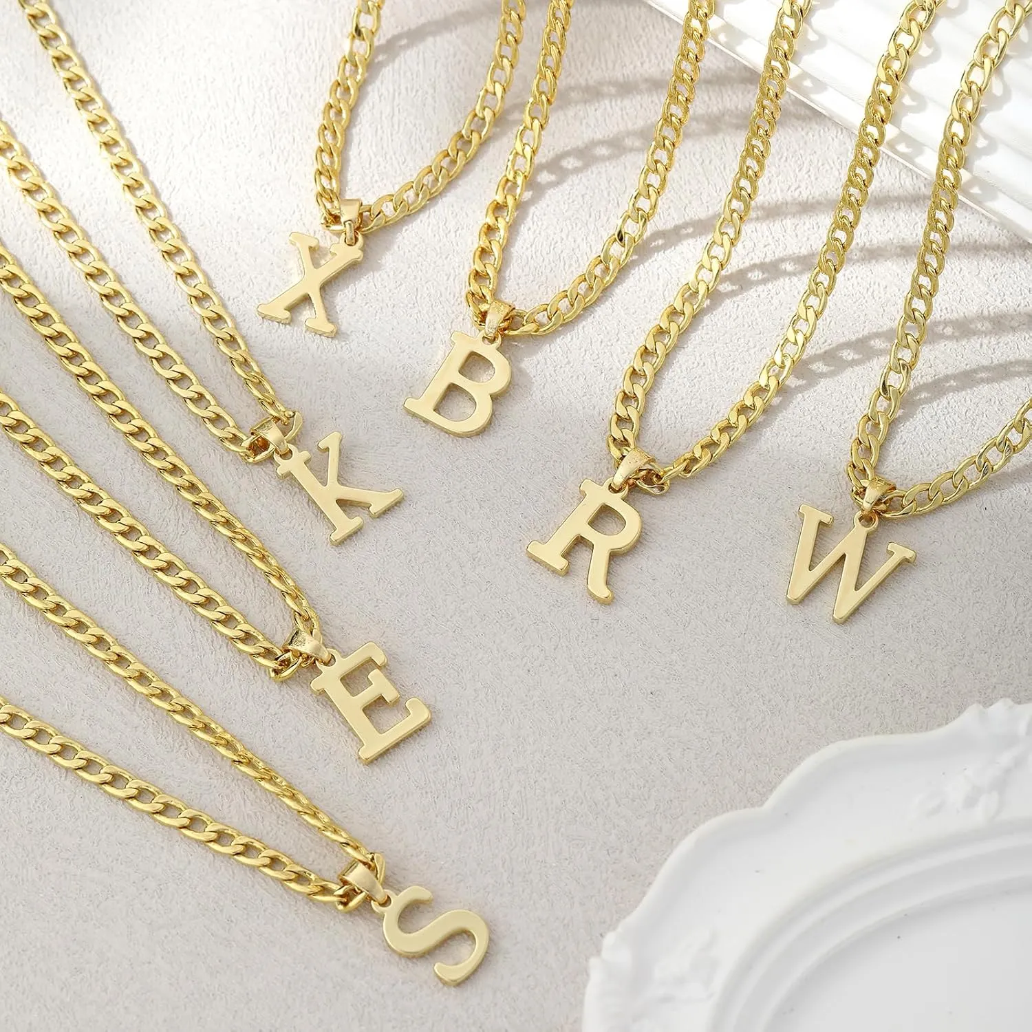 Initial A-Z Letter Pendant Necklace for Men 18K Gold Plated Capital Initial Necklace Cuban Link Chain 4mm 20 Inch Jewelry Gift