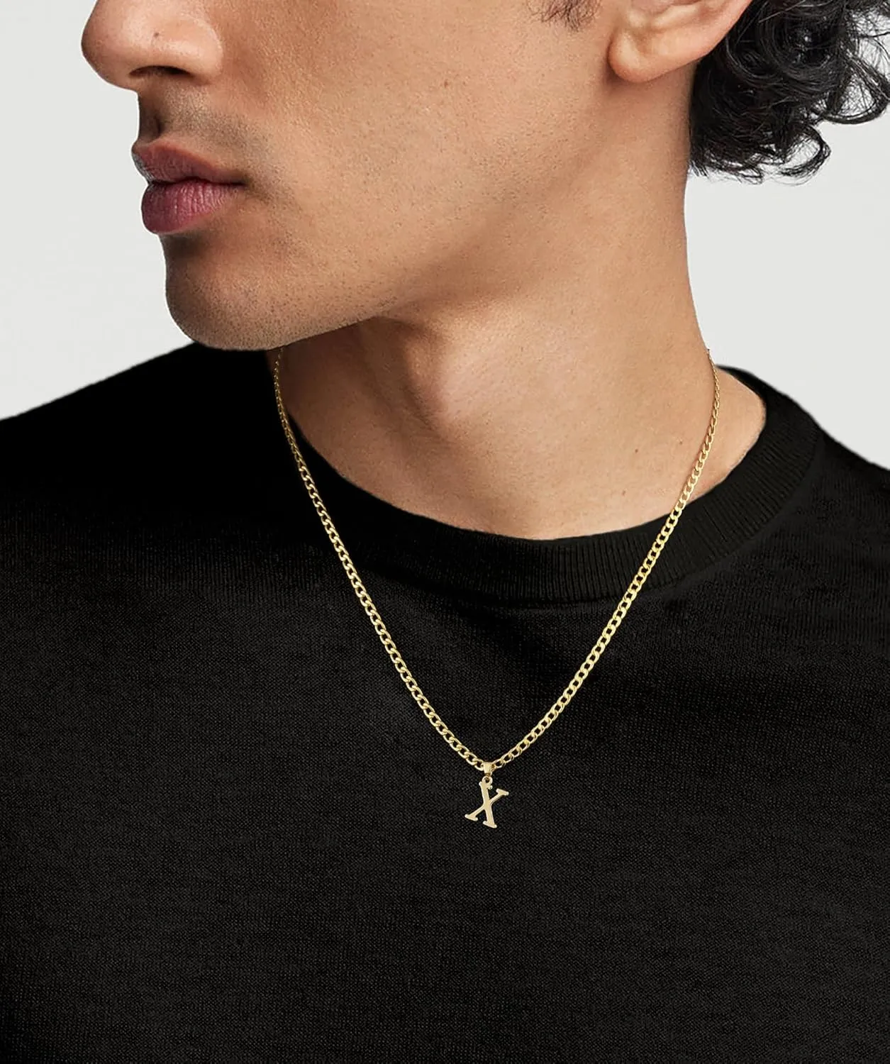 Initial A-Z Letter Pendant Necklace for Men 18K Gold Plated Capital Initial Necklace Cuban Link Chain 4mm 20 Inch Jewelry Gift