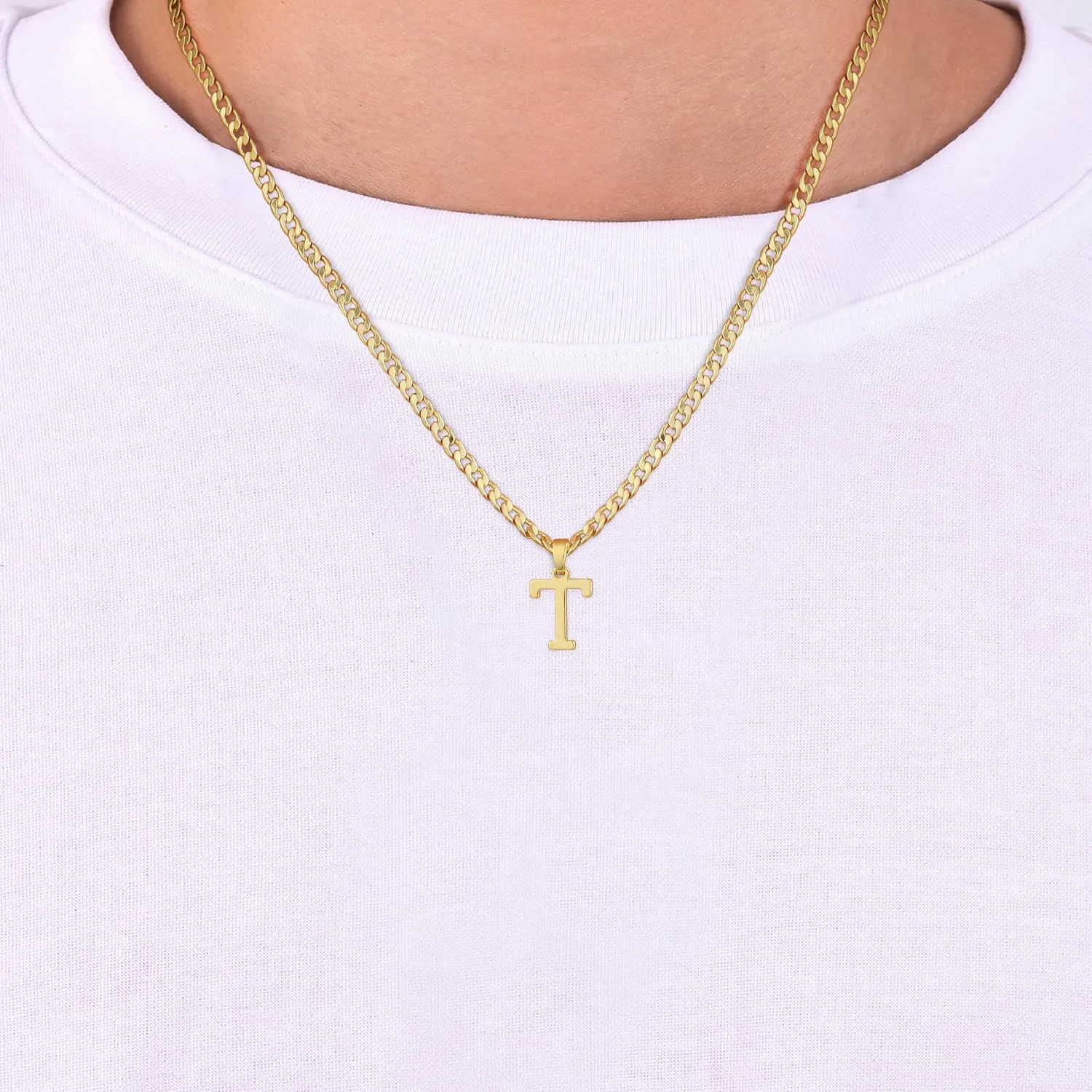 Initial A-Z Letter Pendant Necklace for Men 18K Gold Plated Capital Initial Necklace Cuban Link Chain 4mm 20 Inch Jewelry Gift