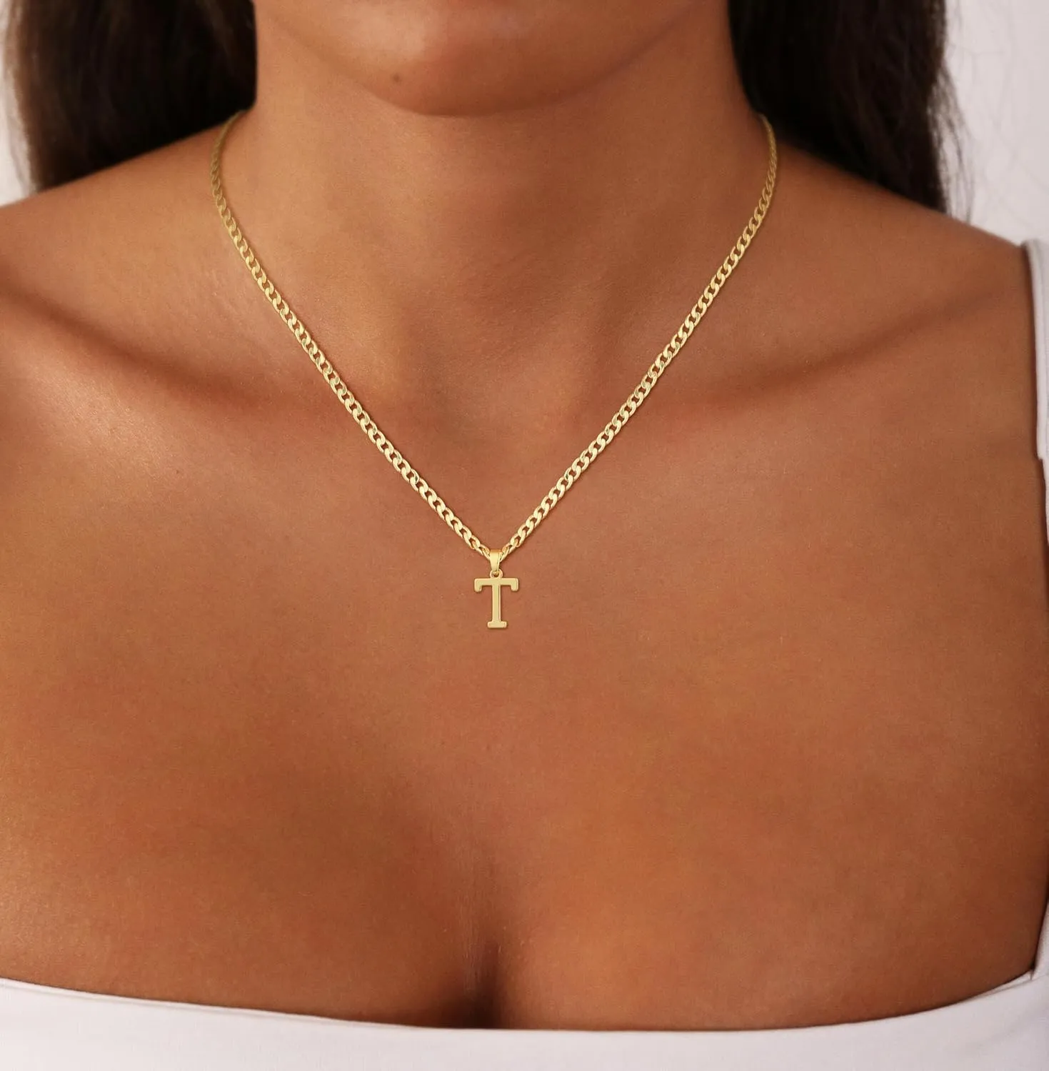 Initial A-Z Letter Pendant Necklace for Men 18K Gold Plated Capital Initial Necklace Cuban Link Chain 4mm 20 Inch Jewelry Gift