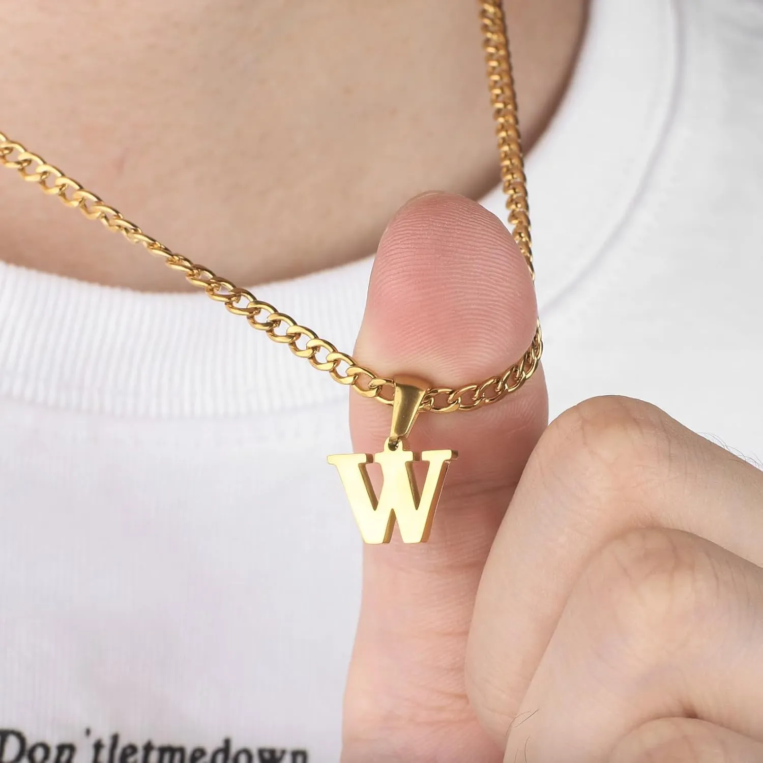 Initial A-Z Letter Pendant Necklace for Men 18K Gold Plated Capital Initial Necklace Cuban Link Chain 4mm 20 Inch Jewelry Gift