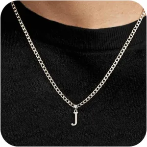Initial A-Z Letter Pendant Necklace for Men 18K Gold Plated Capital Initial Necklace Cuban Link Chain 4mm 20 Inch Jewelry Gift