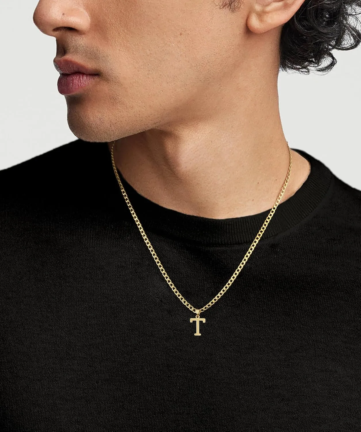 Initial A-Z Letter Pendant Necklace for Men 18K Gold Plated Capital Initial Necklace Cuban Link Chain 4mm 20 Inch Jewelry Gift