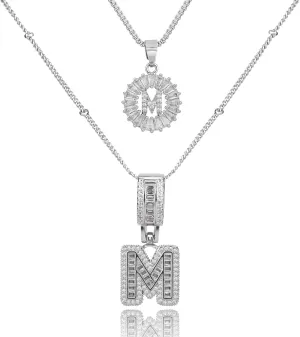 Initial Letter Necklace for Women 14k Silver Plated Dainty Necklaces Trendy Chunky Custom Layered Necklace Set Personalized Round Circle Zirconia A-Z Letter Chain Pendant Jewelry Gift