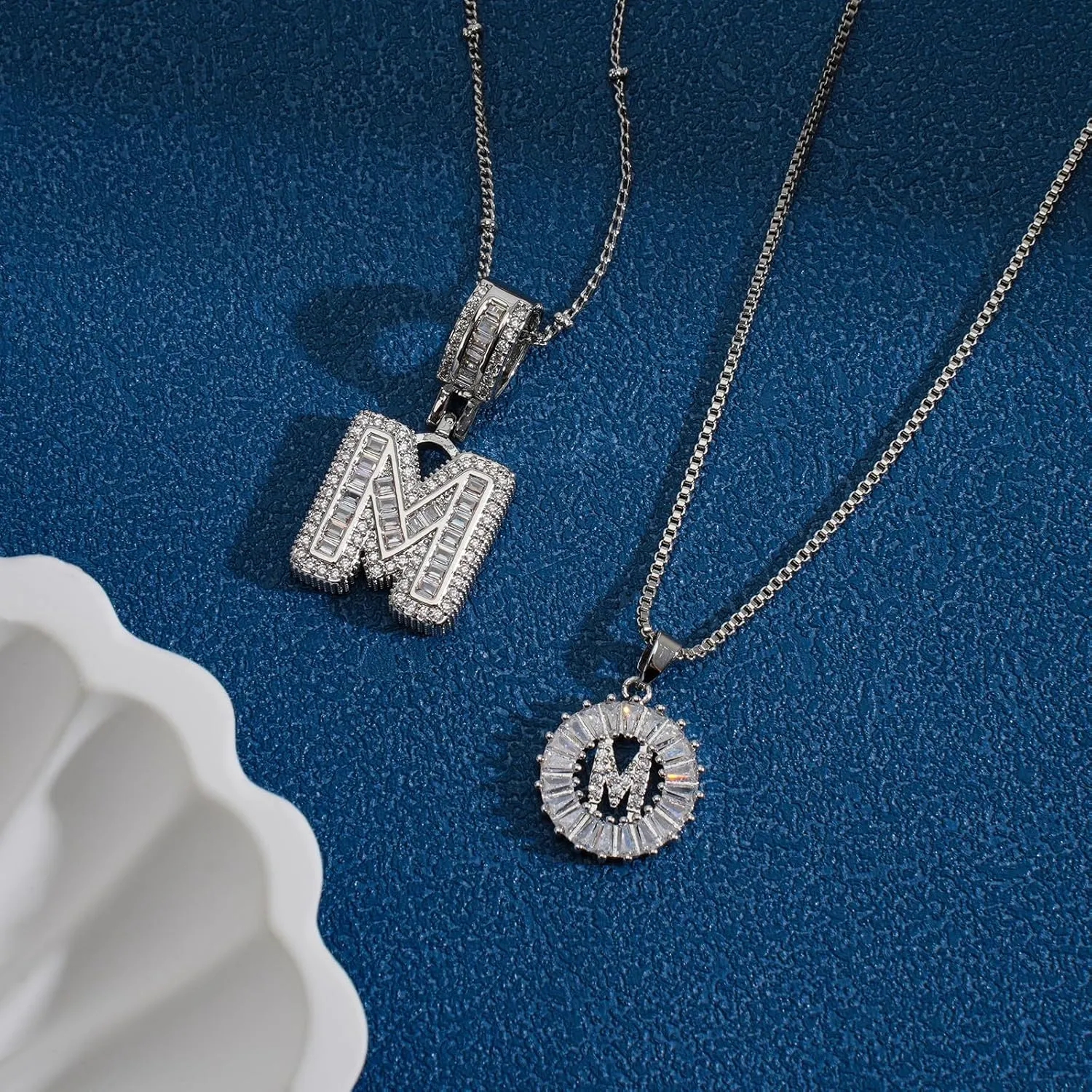 Initial Letter Necklace for Women 14k Silver Plated Dainty Necklaces Trendy Chunky Custom Layered Necklace Set Personalized Round Circle Zirconia A-Z Letter Chain Pendant Jewelry Gift
