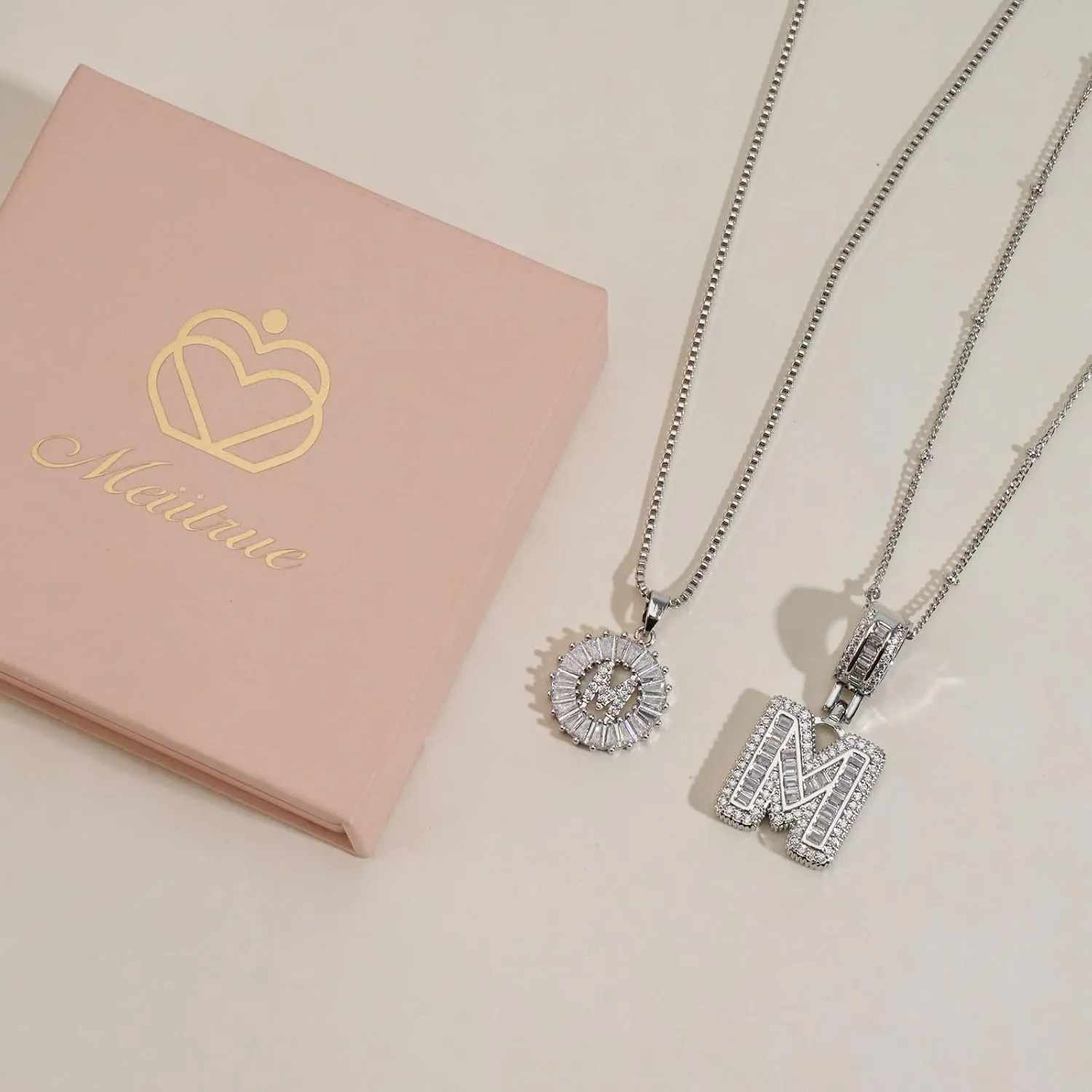 Initial Letter Necklace for Women 14k Silver Plated Dainty Necklaces Trendy Chunky Custom Layered Necklace Set Personalized Round Circle Zirconia A-Z Letter Chain Pendant Jewelry Gift