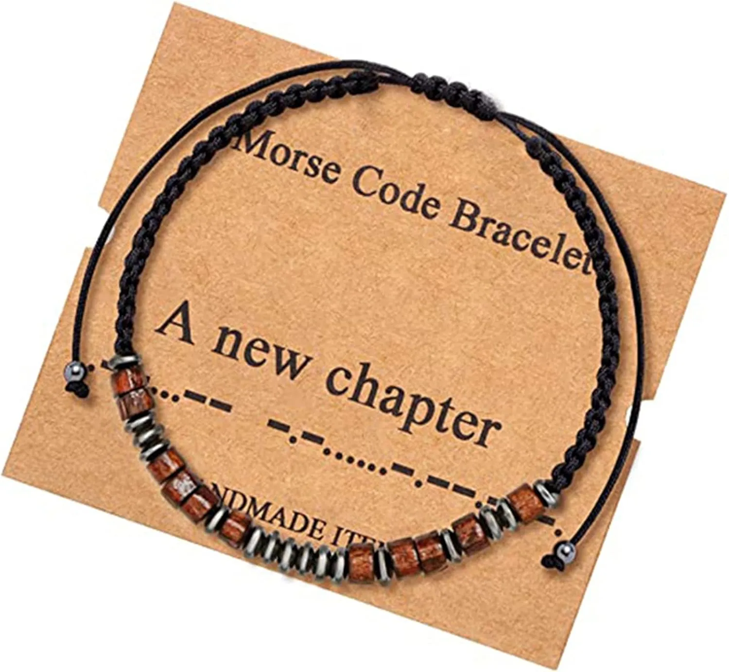 Inspirational Morse Code Hematite Obsidian Bead Bracelet Adjustable Braide Cord Rop Wrap Bracelet for Women Men Mother Friend Handmade Card Friendship Graduation Jewelry Gift