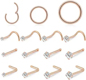 intera Hypoallergenic 20G 18G Nose Rings Stud for Women Men Surgical Steel Nose Piercing Jewelry Gold Silver Rose Gold Nose Earrings