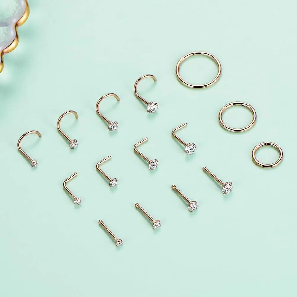 intera Hypoallergenic 20G 18G Nose Rings Stud for Women Men Surgical Steel Nose Piercing Jewelry Gold Silver Rose Gold Nose Earrings