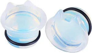IPINK-Organic Stone Cute Cat Ear Stretching Single Flared Saddle Ear Plugs Stretcher Expander Gauge 2g-5/8