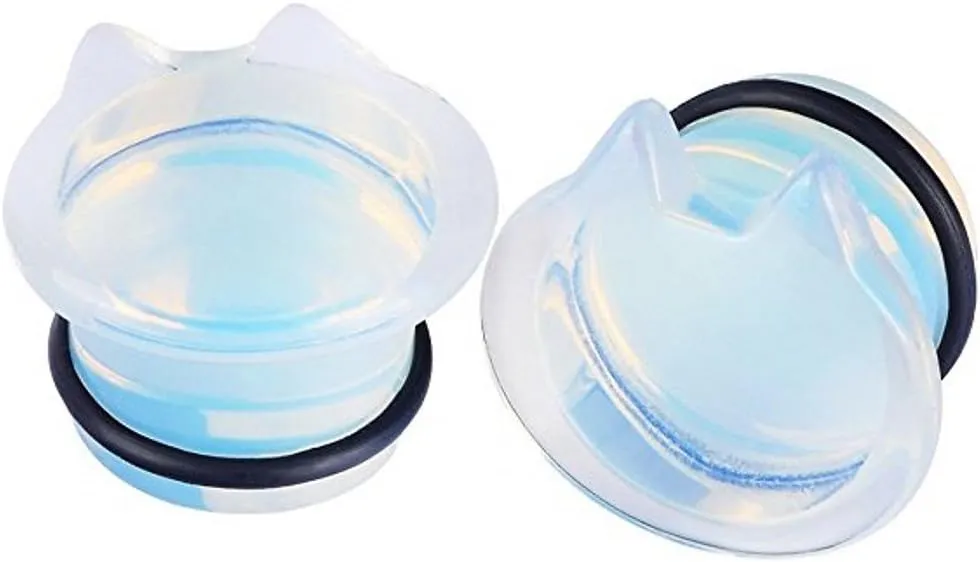 IPINK-Organic Stone Cute Cat Ear Stretching Single Flared Saddle Ear Plugs Stretcher Expander Gauge 2g-5/8