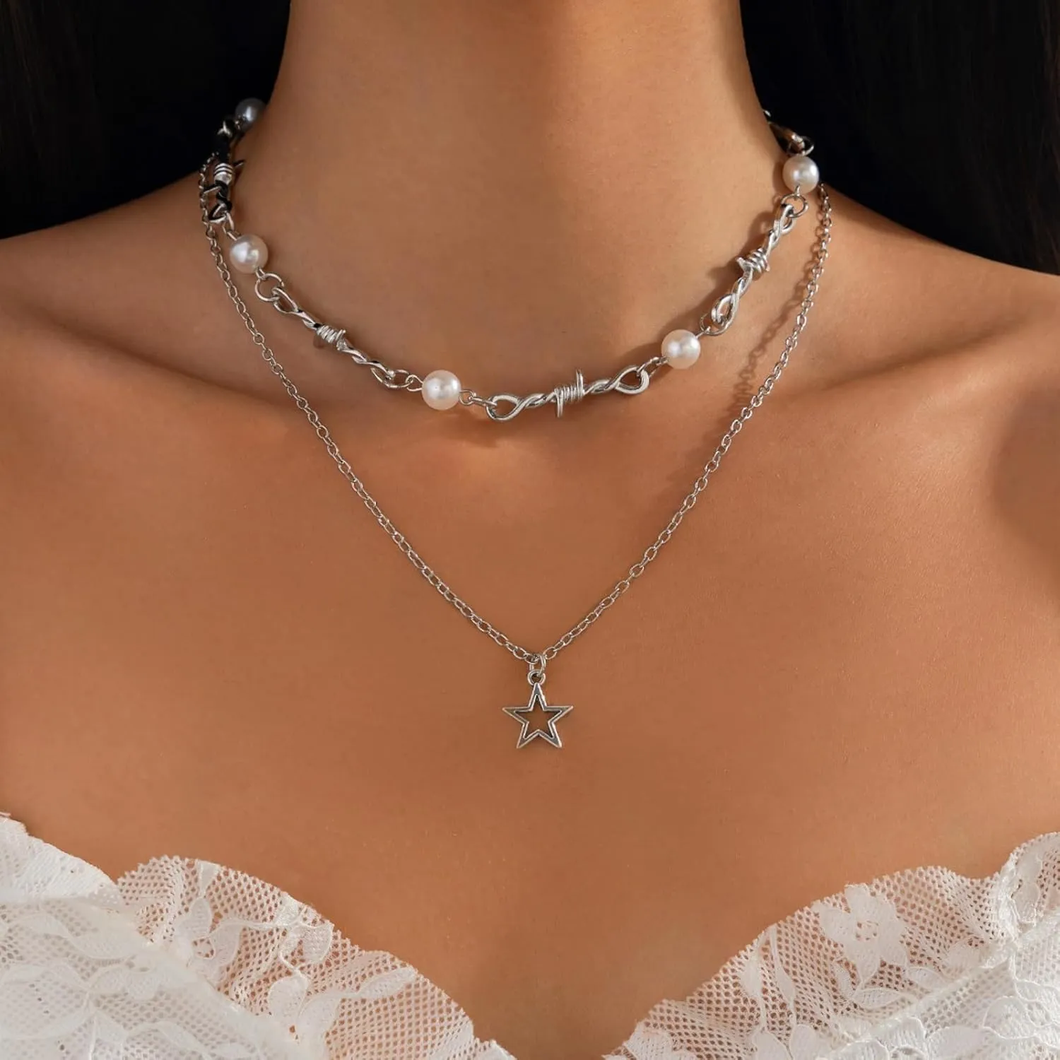 Irregular Y2k Pearl Necklace for Women Fine Chain Pearl Pendant Women's Fashion Jewelry