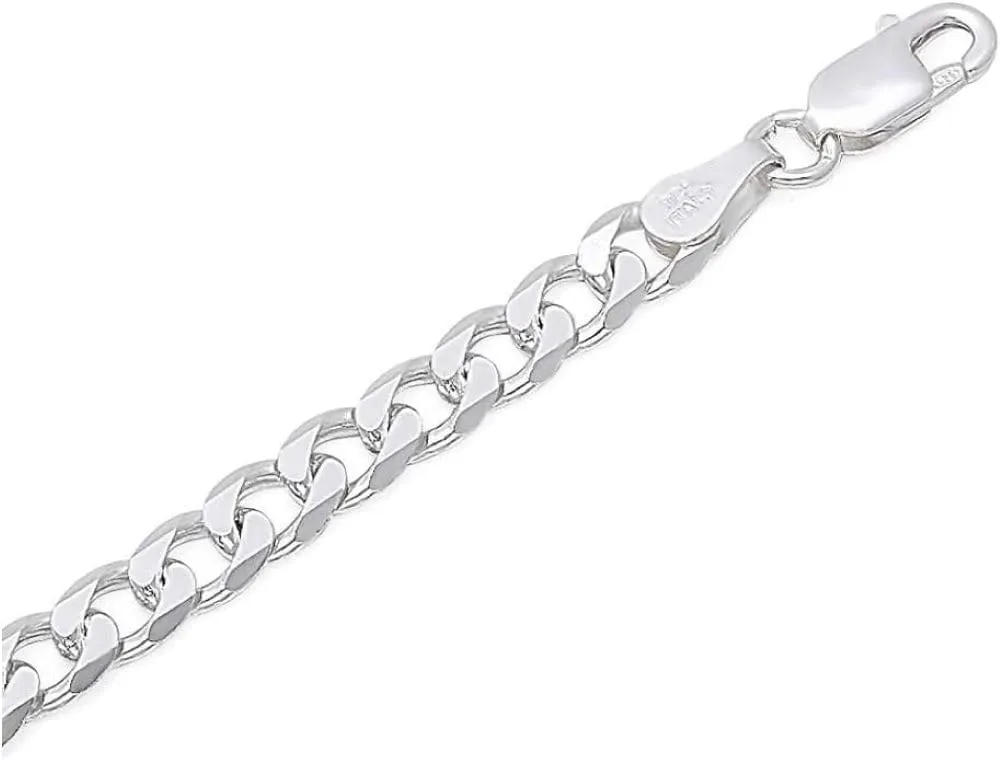 Italian 925 Sterling Silver Heavyweight Curb Cuban Necklace For Men, Thick Heavy Necklaces In Solid Sterling Silver, Mens Link Chain and Bracelet 6.75MM -9MM