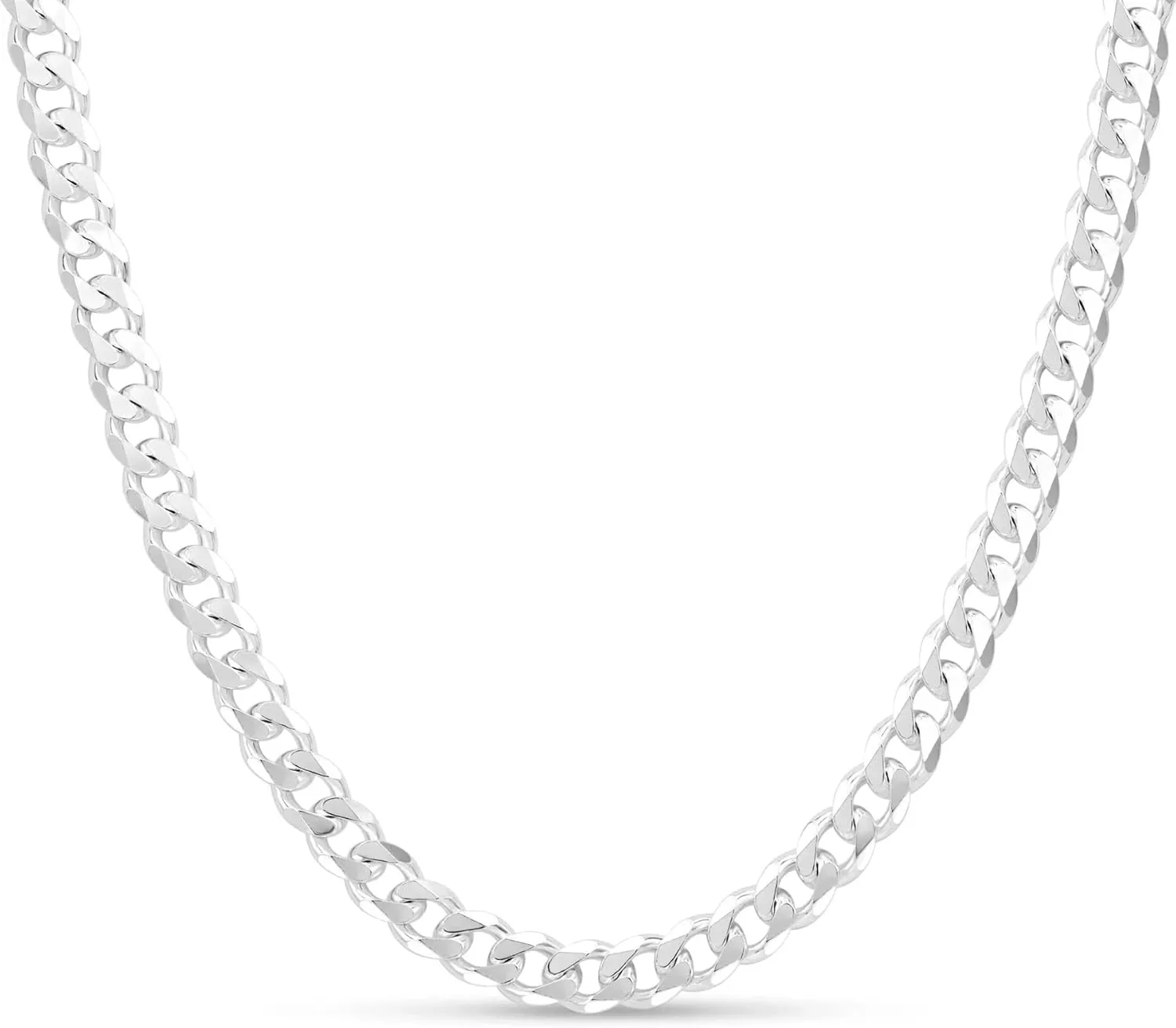 Italian 925 Sterling Silver Heavyweight Curb Cuban Necklace For Men, Thick Heavy Necklaces In Solid Sterling Silver, Mens Link Chain and Bracelet 6.75MM -9MM
