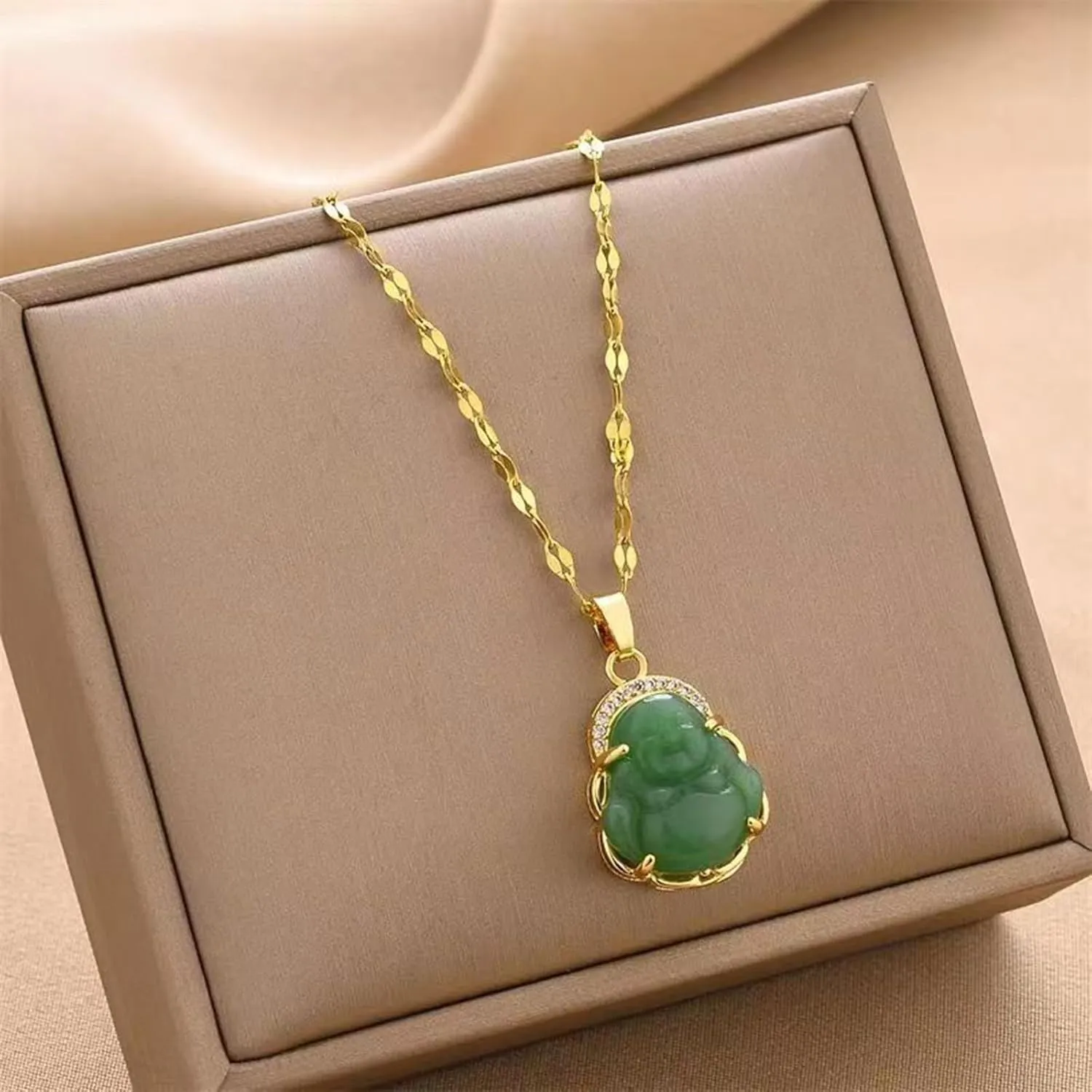 Jade Necklace for Women Buddha Jade Necklaces Green Crystal Necklace Lucky Buddha Jewelry Stocking Stuffers for Women Men