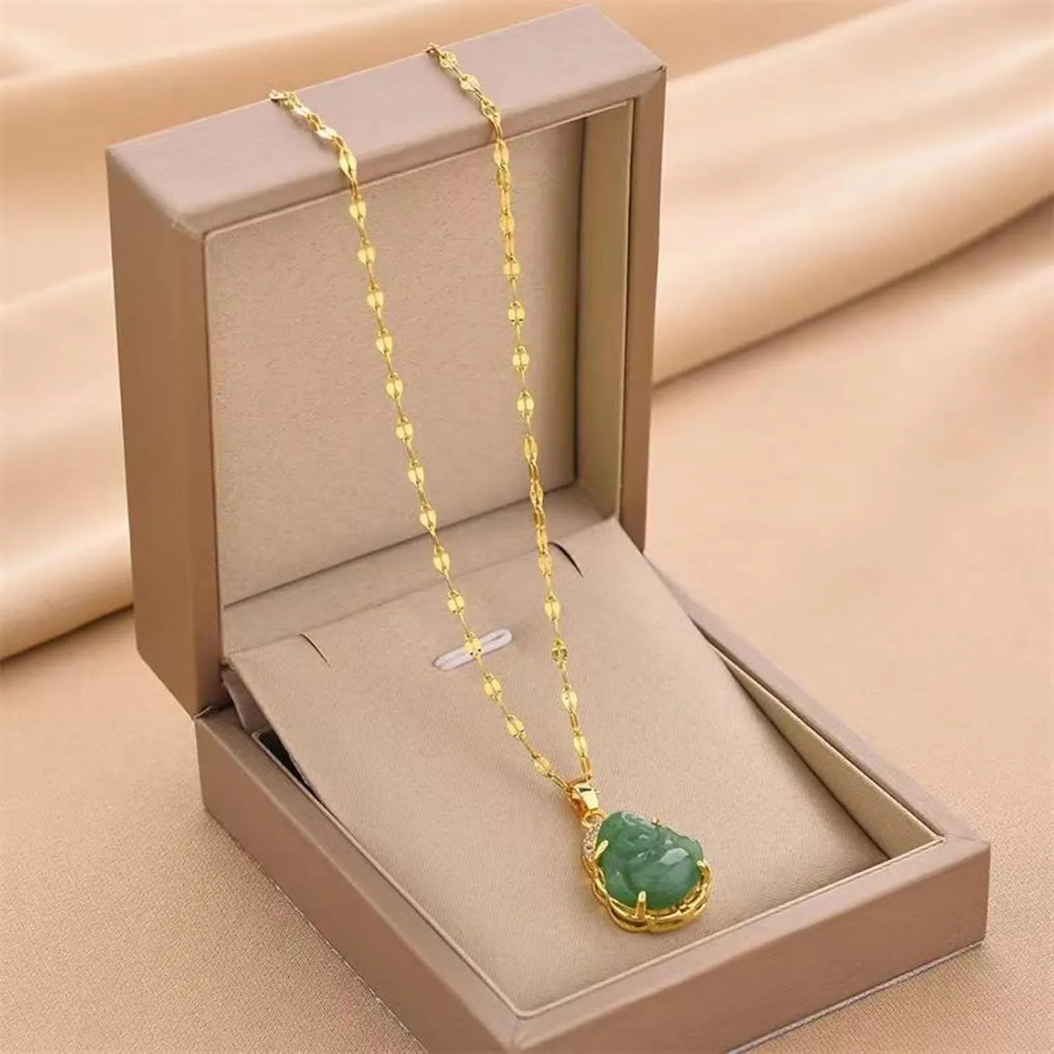Jade Necklace for Women Buddha Jade Necklaces Green Crystal Necklace Lucky Buddha Jewelry Stocking Stuffers for Women Men