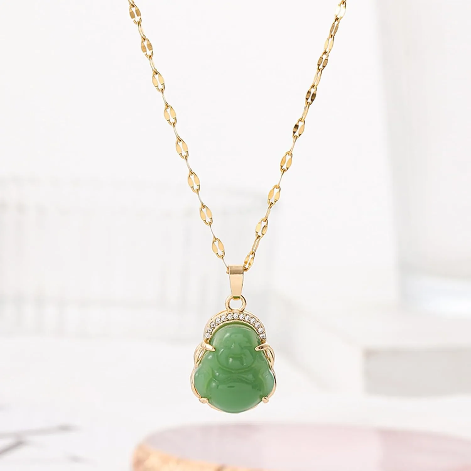 Jade Necklace for Women Buddha Jade Necklaces Green Crystal Necklace Lucky Buddha Jewelry Stocking Stuffers for Women Men