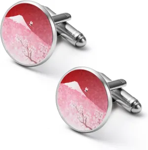 Japanese Cherry Mount Fuji Cufflinks Funny Cuff Links Cute Shirt Studs Accessories Jewelry Gift for Men
