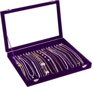 Jenseits Necklace Holder Jewelry Organizer Box, Dustproof Velvet Necklace Tray Jewelry Display With Clear Lid, Preppy Jewelry Holder, Long Necklaces Pendants Organizer, Gifts For Women Girls - Purple