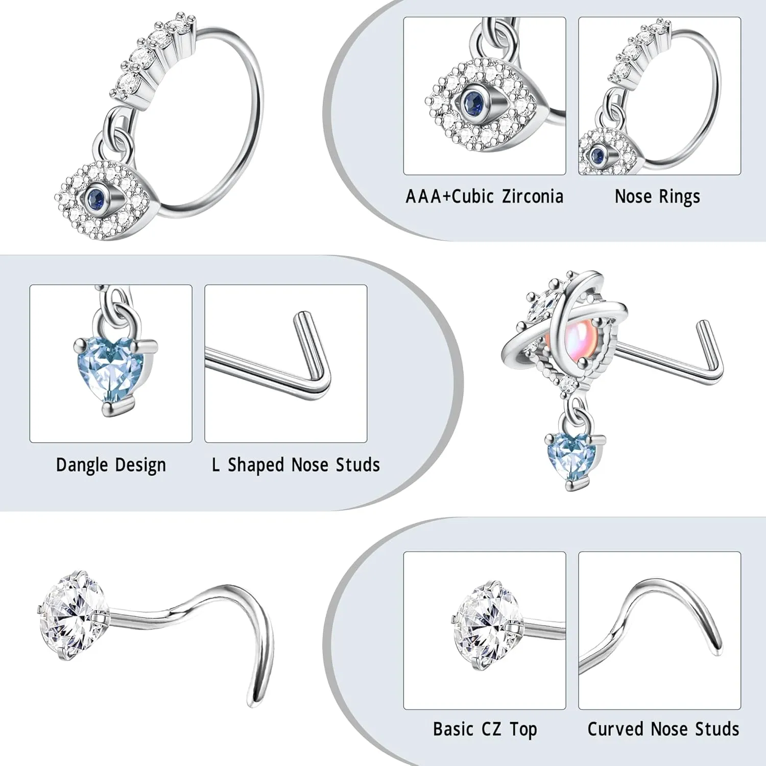 JeryWe 15Pcs 20G Nose Rings Studs-316L Surgical Steel Nose Studs Hoop Nose Ring for Women Men Nose Rings Stud Hypoallergenic Nose/Body Piercing Jewelry Silver/Gold