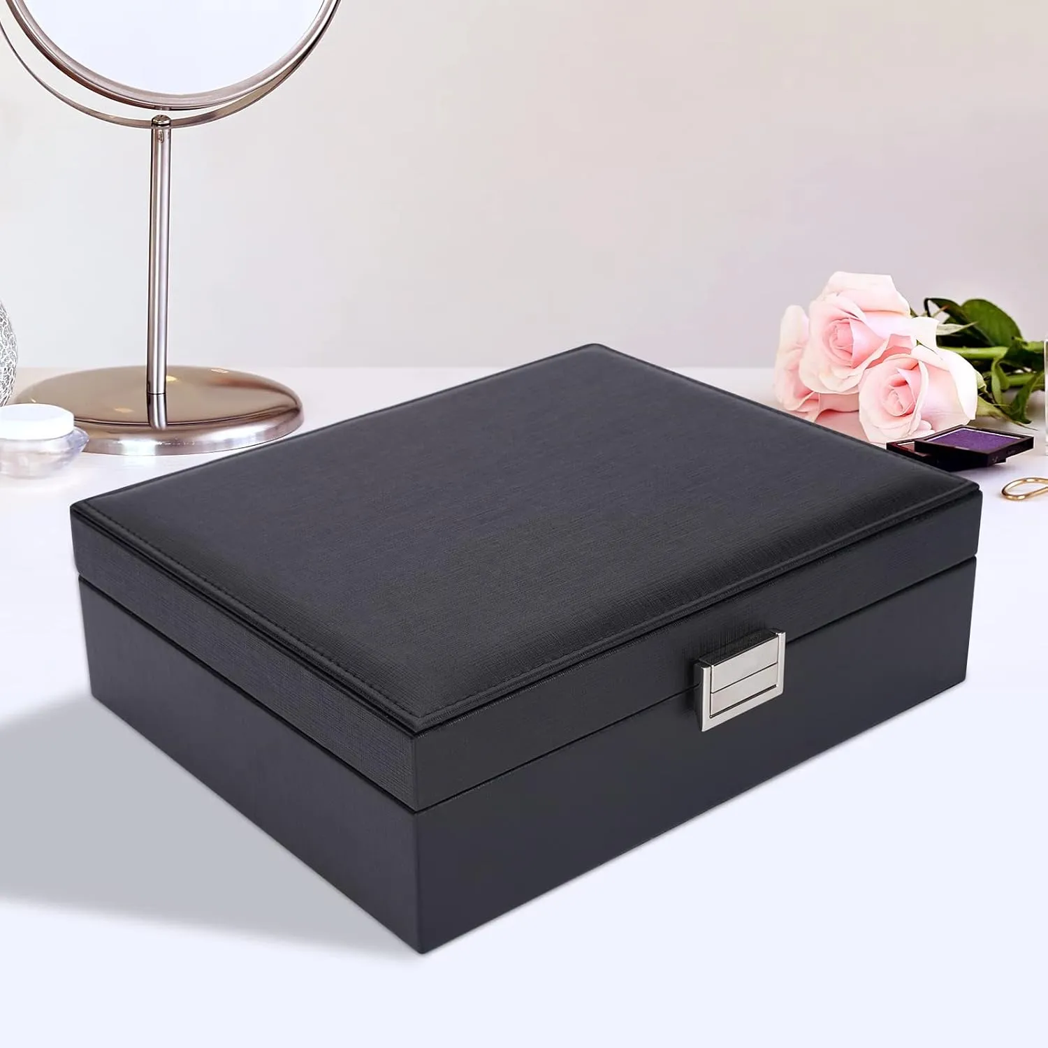 Jewelry Box Organizer, Travel Jewelry Storage Boxes Necklace Holders Display Tray Storage Case(BLACK) 
