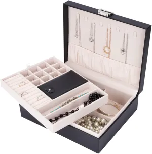 Jewelry Box Organizer, Travel Jewelry Storage Boxes Necklace Holders Display Tray Storage Case(BLACK) 