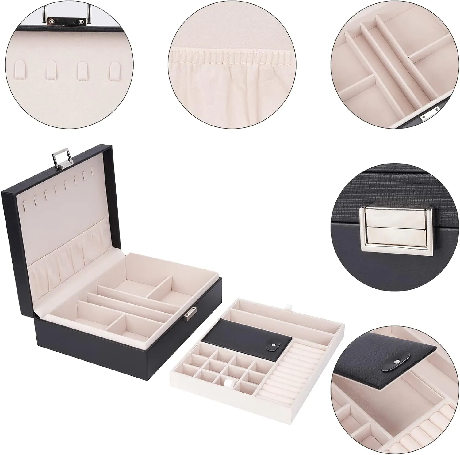 Jewelry Box Organizer, Travel Jewelry Storage Boxes Necklace Holders Display Tray Storage Case(BLACK) 