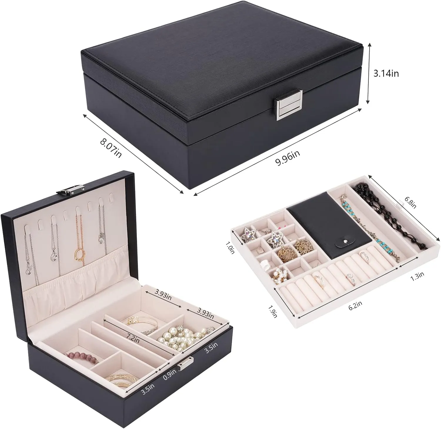 Jewelry Box Organizer, Travel Jewelry Storage Boxes Necklace Holders Display Tray Storage Case(BLACK) 