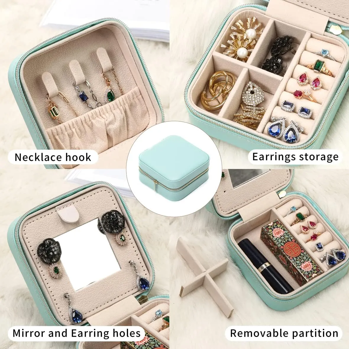 Jewelry Case with Mirror, Small Travel Jewelry Organizer, Portable Mini Storage Box for Rings, Earrings, Necklaces, Gift for Mother Mom, Girl, Daughter, Sisters, Bridesmaids, Mother's Day Gift (Pink)