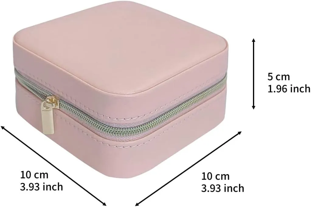 Jewelry Case with Mirror, Small Travel Jewelry Organizer, Portable Mini Storage Box for Rings, Earrings, Necklaces, Gift for Mother Mom, Girl, Daughter, Sisters, Bridesmaids, Mother's Day Gift (Pink)