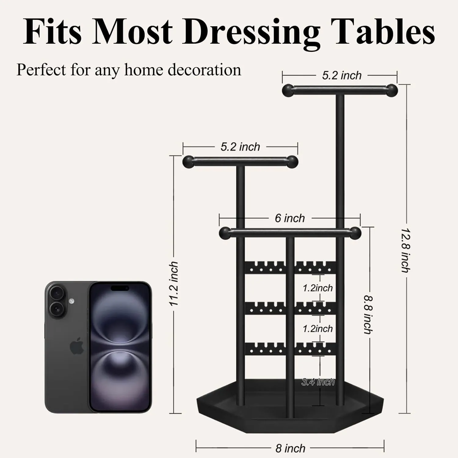 Jewelry Necklace Holder Organizer Metal Stand, Jewelry Tree Display Decor Hanging Earring Bracelet and Rings Tall Jewelry Hanger storage Cute Gifts for Women Black