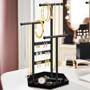 Jewelry Necklace Holder Organizer Metal Stand, Jewelry Tree Display Decor Hanging Earring Bracelet and Rings Tall Jewelry Hanger storage Cute Gifts for Women Black