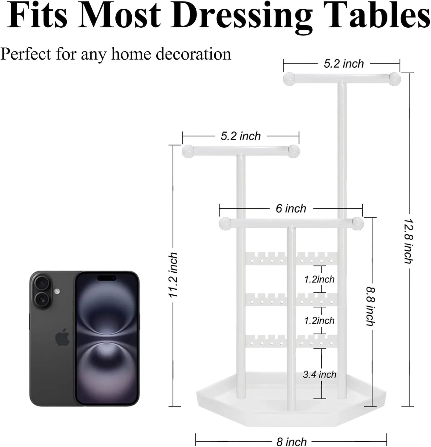 Jewelry Necklace Holder Organizer Metal Stand, Jewelry Tree Display Decor Hanging Earring Bracelet and Rings Tall Jewelry Hanger storage Cute Gifts for Women White