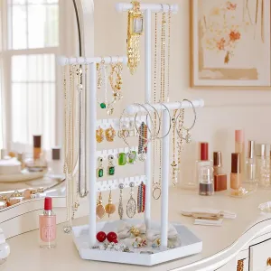 Jewelry Necklace Holder Organizer Metal Stand, Jewelry Tree Display Decor Hanging Earring Bracelet and Rings Tall Jewelry Hanger storage Cute Gifts for Women White